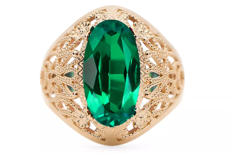 Or jaune 14 carats Émeraude Anneau Bijoux vintage vrc074y